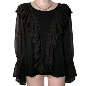 Black Victorian Boho Lacey Ruffles Flowy Knit Top